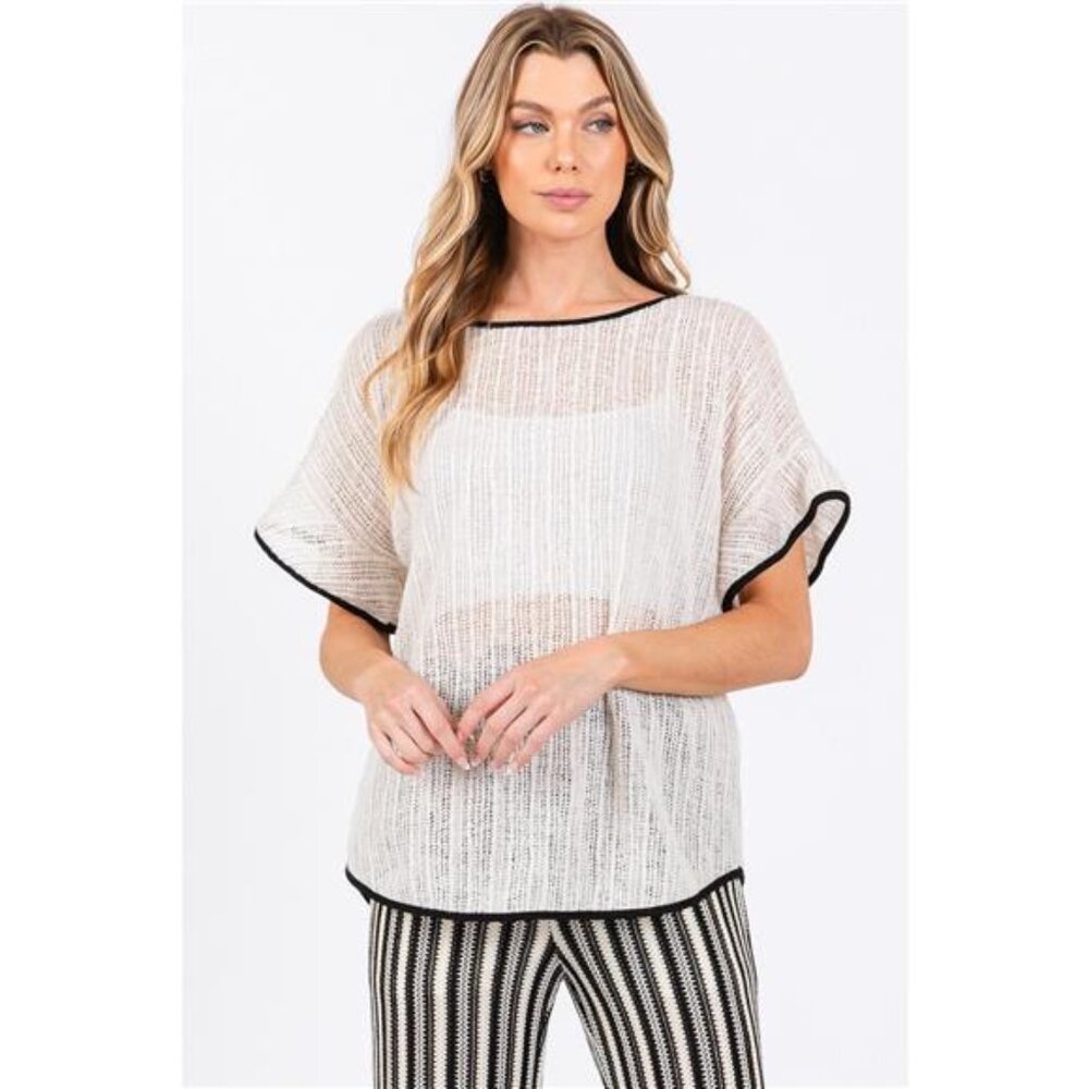 GeeGee Contrast Trim‎ Short Sleeve Knit Cover Up